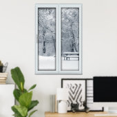 Poster Faux Faux Fenêtre Illusion - Scène De Neige Fraîch (Bureau à domicile)