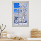 Poster Faux Faux Fenêtre Illusion - Scène De Neige Fraîch (Cuisine)