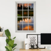 Poster Faux Faux Window Illusion - Scène de réflexion lac (Bureau à domicile)