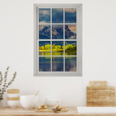 Poster Faux Faux Window Illusion - Sunny Mountain View (Cuisine)