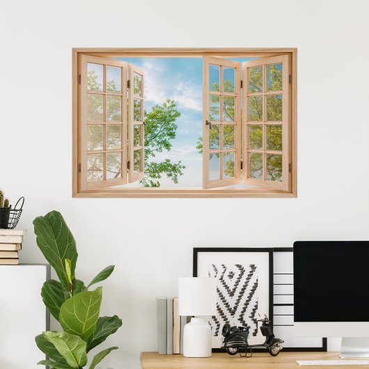 Poster Faux Fenêtre avec vue sur le ciel d'été (Bureau à domicile)