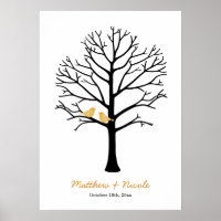 Faux Gold Birds Black Fingerprint Tree Mariage