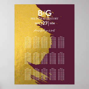 Poster Faux Gold Burgundy, Monogramme Mariage