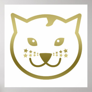 Poster Faux Gold Chat Face - Couleur arrière - plan perso
