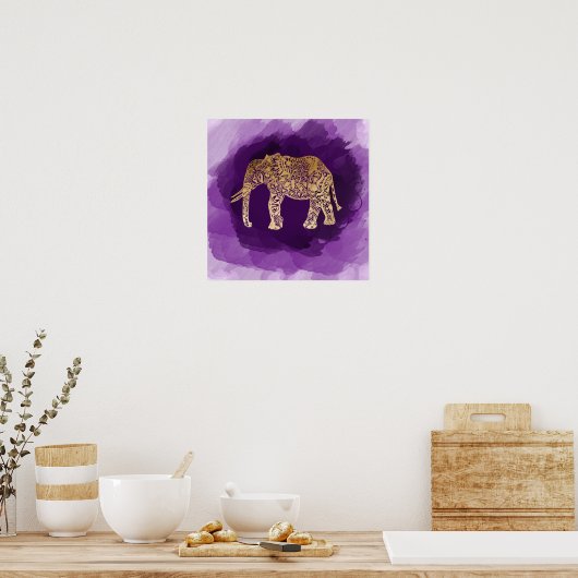 Poster faux gold elepher purple brusstroke (Cuisine)