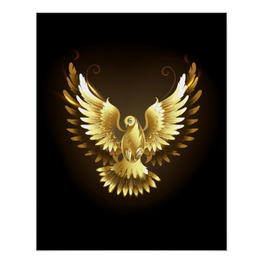 Poster Faux Gold Foil Peace Dove en noir (Devant)