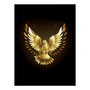 Poster Faux Gold Foil Peace Dove en noir