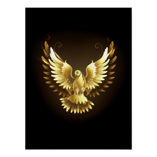 Poster Faux Gold Foil Peace Dove en noir (Devant)