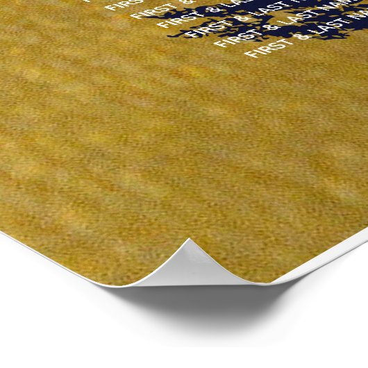 Poster Faux Gold Marine Blue Monogram Mariage Seing Chart (Coin)