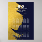 Poster Faux Gold Marine Blue Monogram Mariage Seing Chart (Devant)