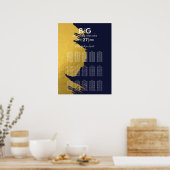 Poster Faux Gold Marine Blue Monogram Mariage Seing Chart (Cuisine)