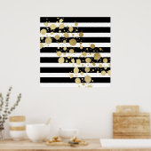 Poster Faux Gold Paint Splatz sur bandes Noir & Blanc (Cuisine)