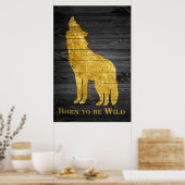 Poster Faux Gold Wolf Pop Art né être Wild Grey Bois (Cuisine)