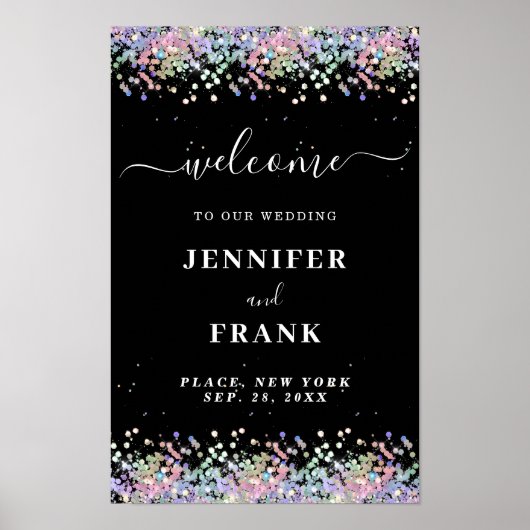 Poster Faux Holographic Parties scintillant Modern Black  (Devant)