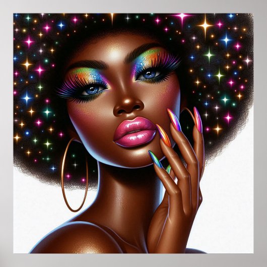 Poster Faux Holographique Melanin Chic Afro Beauté (Devant)