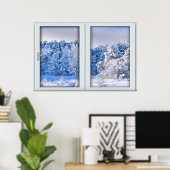 Poster Faux Illusion de fenêtre - Paysage frais de neige (Bureau à domicile)