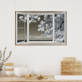Poster Faux Illusion de fenêtre - Vue Ominse en fleurs bl (Cuisine)