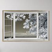 Poster Faux Illusion de fenêtre - Vue Ominse en fleurs bl (Devant)