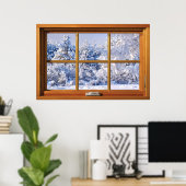 Poster Faux Illusion de fenêtre - vue sur la neige fraîch (Bureau à domicile)