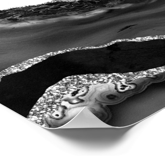 Poster Faux Marbled Agate Black White Trendy Modern Stone (Coin)