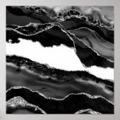 Poster Faux Marbled Agate Black White Trendy Modern Stone (Devant)