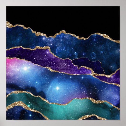 Poster Faux Marbled Agate Stone Galaxy Sparkly Shining (Devant)