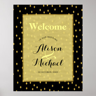 Poster Faux or noir diamant motif mariage accueil