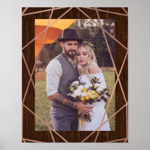 Poster Faux Rose Gold Géométrique sur bois rustique   Pho