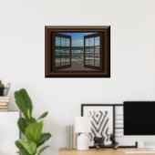 Poster Faux Window Aquamarine Waves Ocean Scene Tranquill (Bureau à domicile)