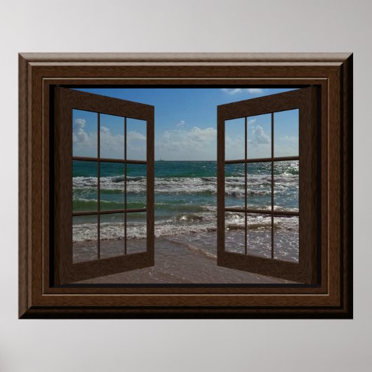 Poster Faux Window Aquamarine Waves Ocean Scene Tranquill (Devant)