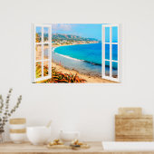 Poster Faux Window avec Beach Ocean (Cuisine)