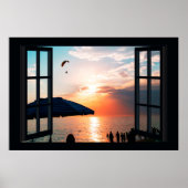 Poster Faux Window avec Beach Sunset Ocean (Devant)