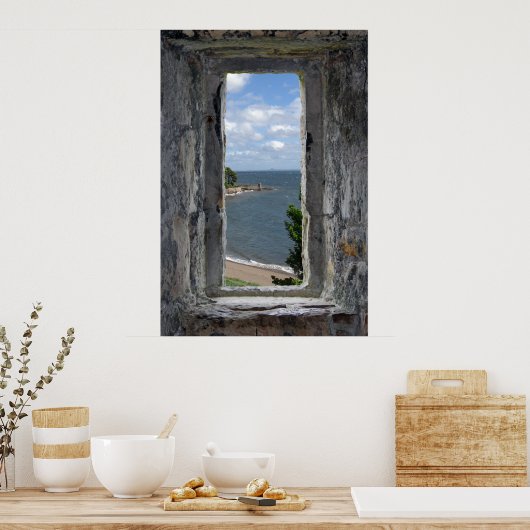 Poster Faux Window - Château Vue sur la plage (Cuisine)