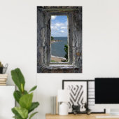 Poster Faux Window - Château Vue sur la plage (Bureau à domicile)