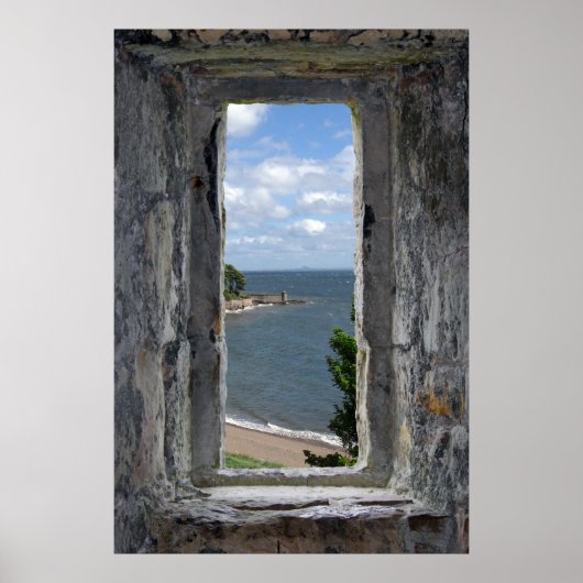 Poster Faux Window - Château Vue sur la plage (Devant)