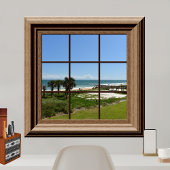 Poster Faux Window Ocean View Palm Trees Beach Tropiques