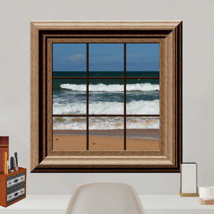 Poster Faux Window Ocean View Palm Trees Beach Tropiques