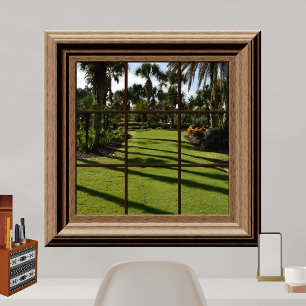 Poster Faux Window Palmiers Grass Tropiques Repos Vue