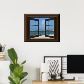 Poster Faux Window Tranquille Plage Vue Relaxante (Bureau à domicile)