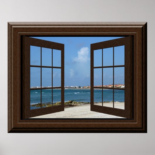 Poster Faux Window Tranquille Plage Vue Relaxante (Devant)