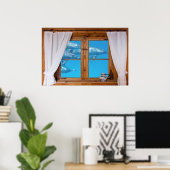 Poster Faux Window View Sous-marin Dolphins Ocean Fun (Bureau à domicile)