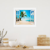 Poster Faux Window with Beach and Ocean Custom Sizes! (Cuisine)