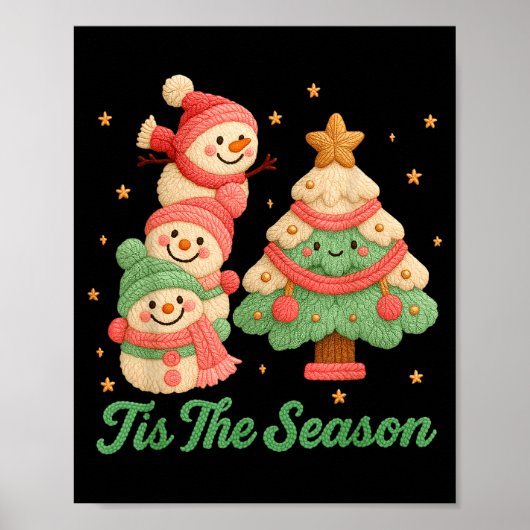 Poster Faux Yarn Crochet Snowman And Christmas Tree  (Devant)
