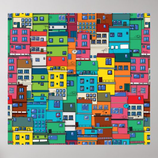 Poster favela urbaine brésilienne : arrière - plan coloré (Devant)