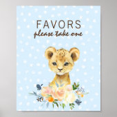 Poster Faveur Baby shower Lion Cub Floral Blue (Devant)