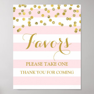 Poster Faveur Baby shower Signal rose Stripes Gold Confet