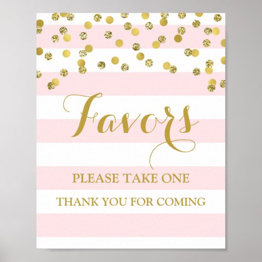 Poster Faveur Baby shower Signal rose Stripes Gold Confet (Devant)
