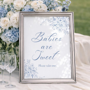 Poster Faveur de Baby Shower Floral Bleu