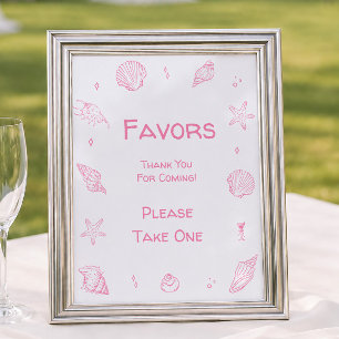 Poster Faveur de Baby Shower Rose sur la Plage Côtière 