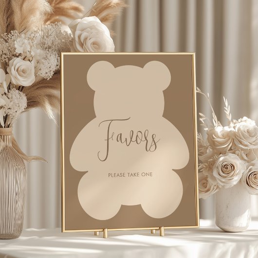 Poster Faveurs de Baby Shower Beige Bearly Wait